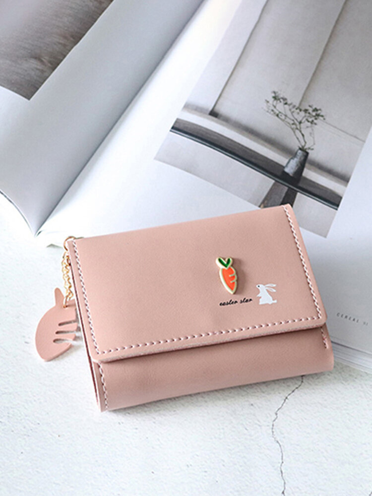 Faux Leather Trifold Short Wallet Coin Purse For Women