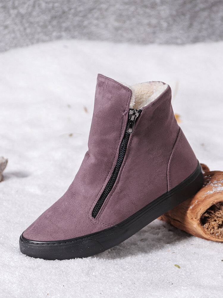 Women Solid Color Suede Side Zipper Casual Warm Snow Ankle Boots