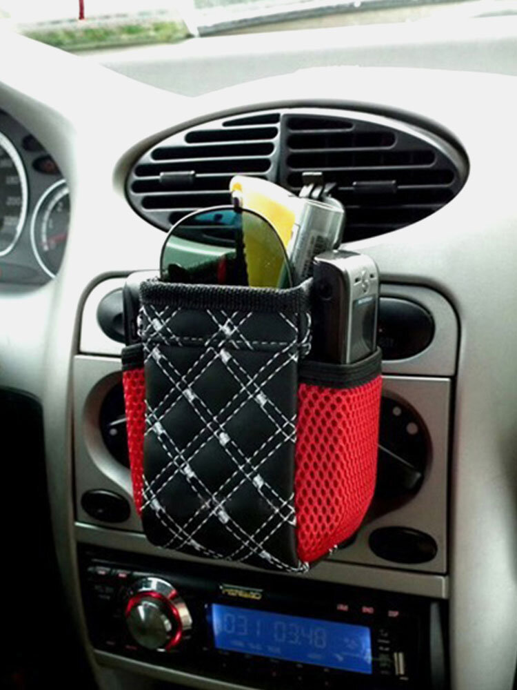 Auto Air Vent Car Storage Bag Multi-functional PU Phone Bag Ditty Bag 