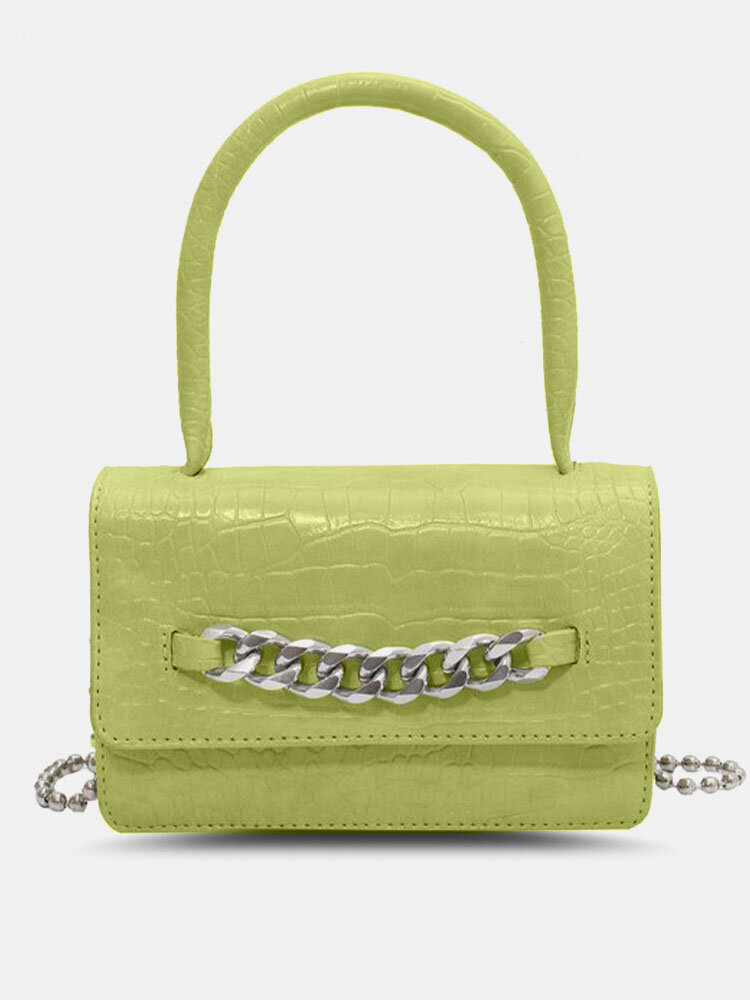 Women Vintage Faux Leather Alligator Chain Square Handbag Crossbody Bag