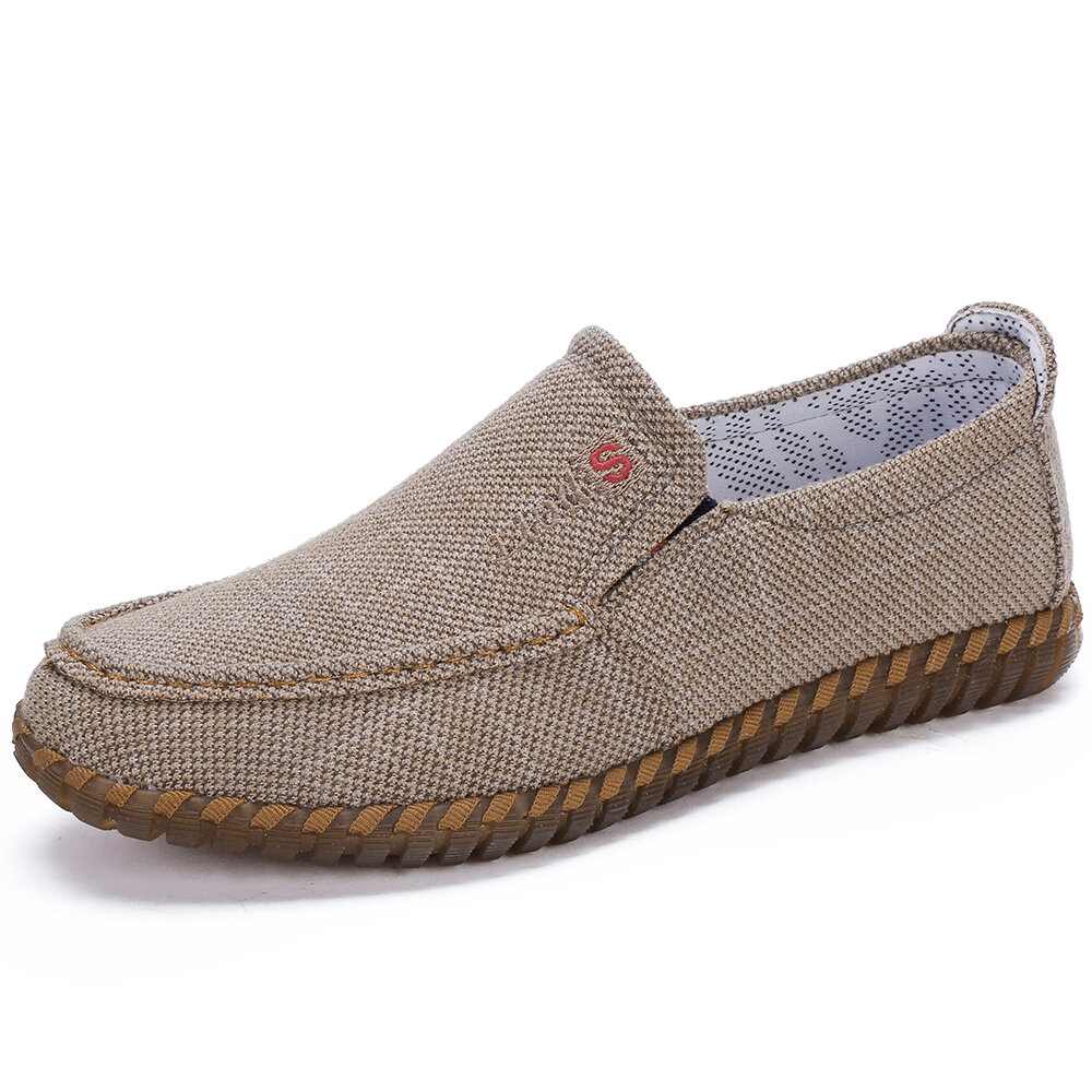 Men Fabric Hand Stitching Non Slip Breathable Slip On Casual Shoes