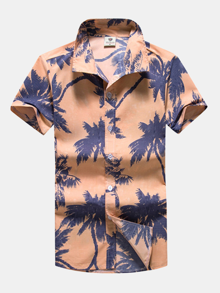 

Casual Summer Hawaiian Style Printing Breathable Dress Shirts for Men, As picture shows