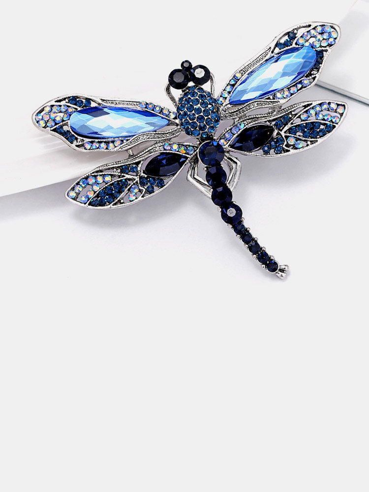 Trendy Stylish Hollow Dragonfly-shaped Inlaid Rhinestone Crystal Alloy Brooch