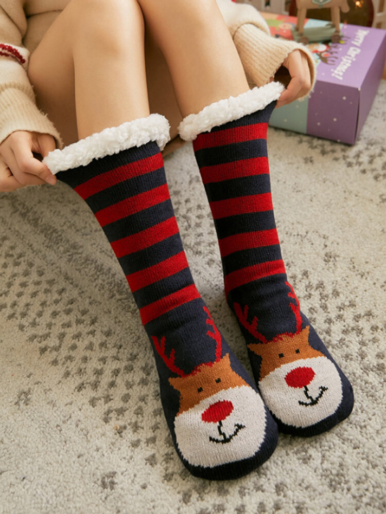 

Women Christmas Santa Claus Elk Sock Plus Velvet Sleep Socks Casual Floor Socks, #01;#02