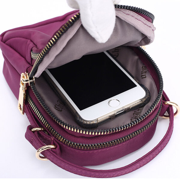 Women Nylon Waterproof Multi-Slot Solid Crossbody Mini Phone Bag