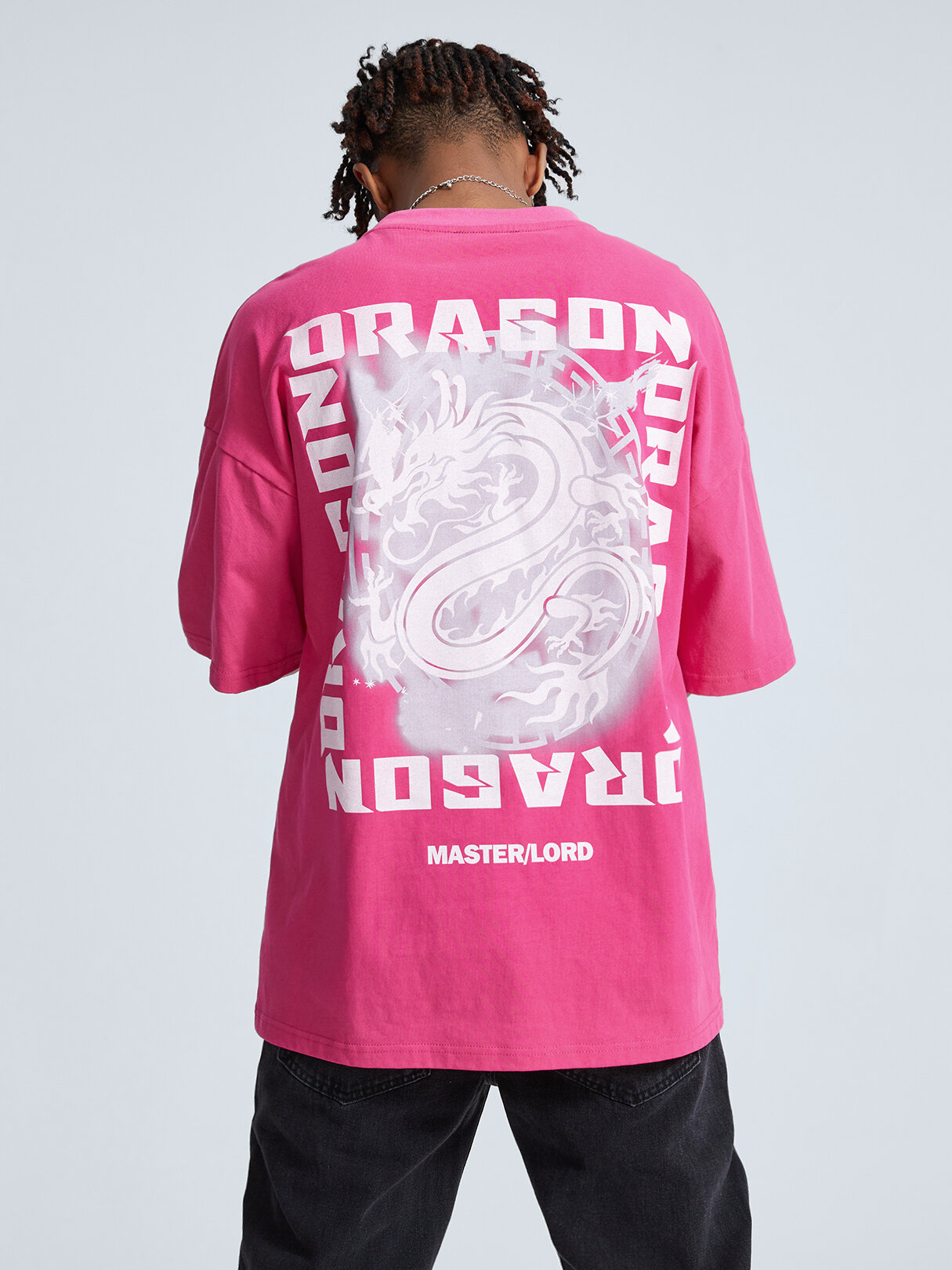 Men 100% Cotton Pink Dragon Print Half Sleeves T-Shirt