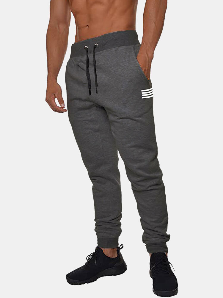 Mens Basic Solid Color Cotton Drawstring Sport Loose Fit Fitness Jogger Pants