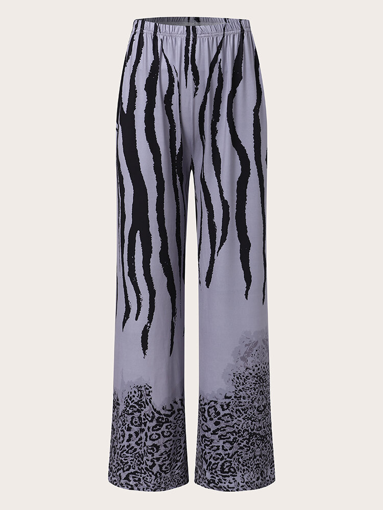Pantalon large à taille élastique et motif léopard zébré