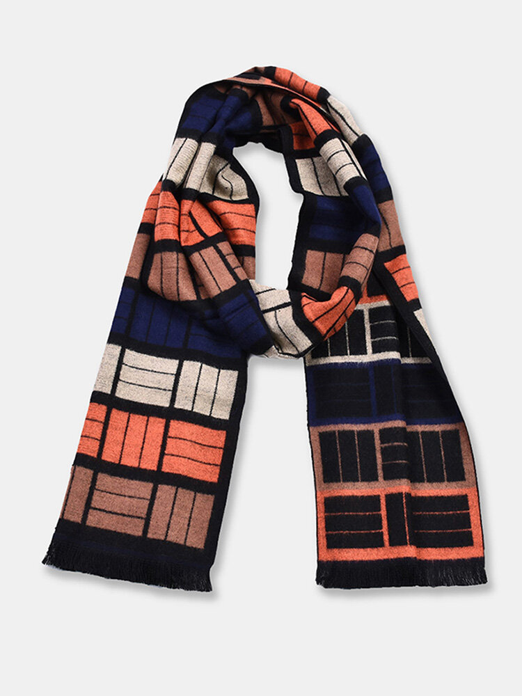 पुरुष कृत्रिम कश्मीरी दो तरफा रंग कंट्रास्ट जालीदार लटकन गर्मी स्कार्फ