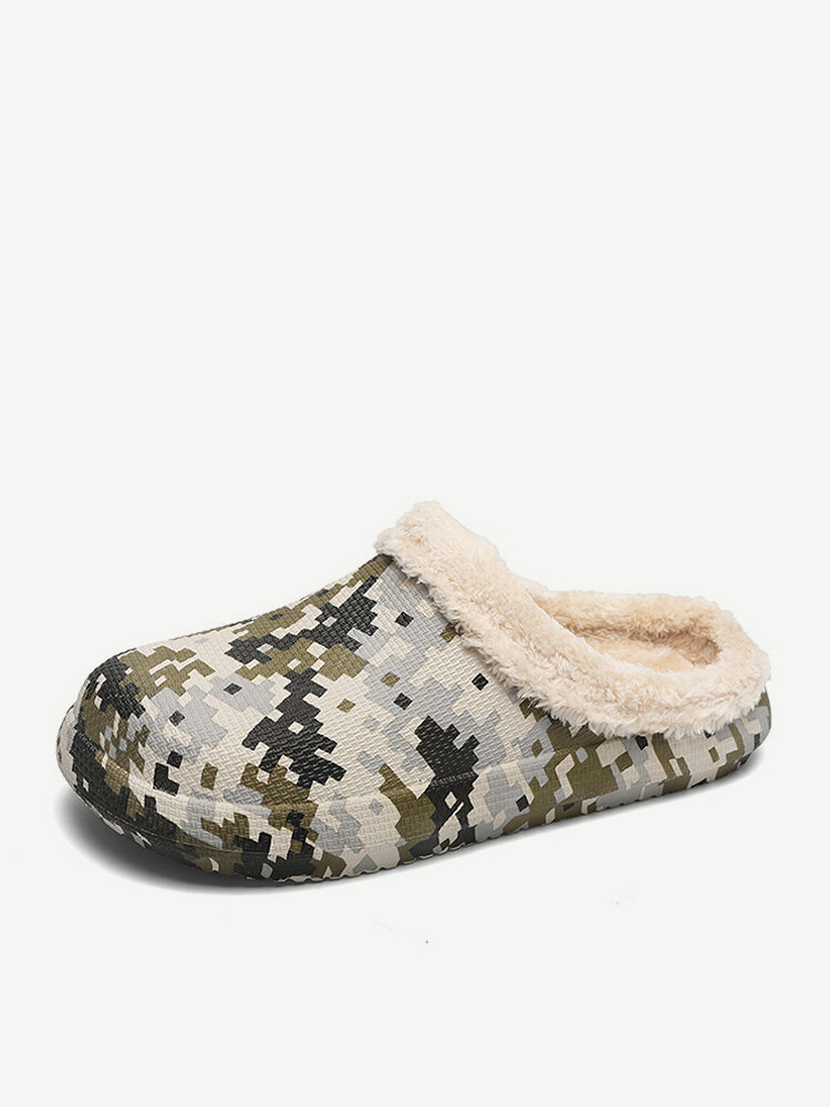 

SOCOFY Men Waterproof Camouflage Comfy Warm Lined Daily Home Slippers, Beige;khaki;gray