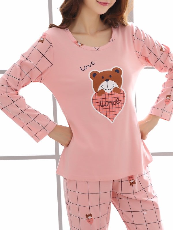 Women's Pajama Set Casual Plaid Cute Animal Pattern Design Home Suit