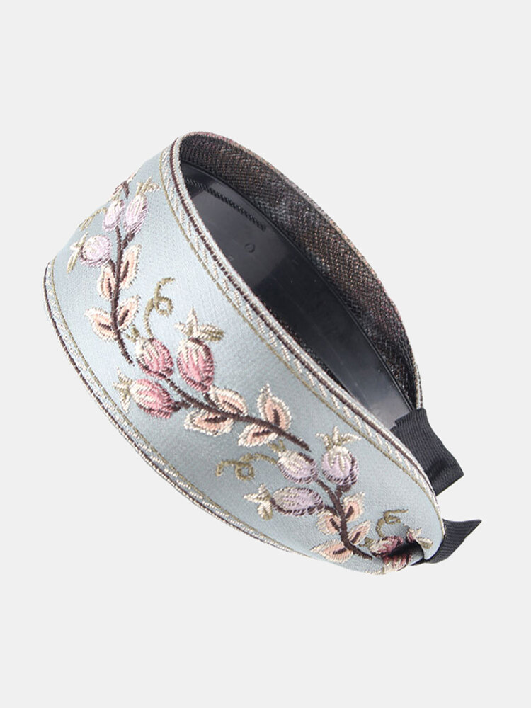 French Retro Simple Headdress Embroidery Flower Wide Brimmed Headband Toothed Non-slip Headband Female