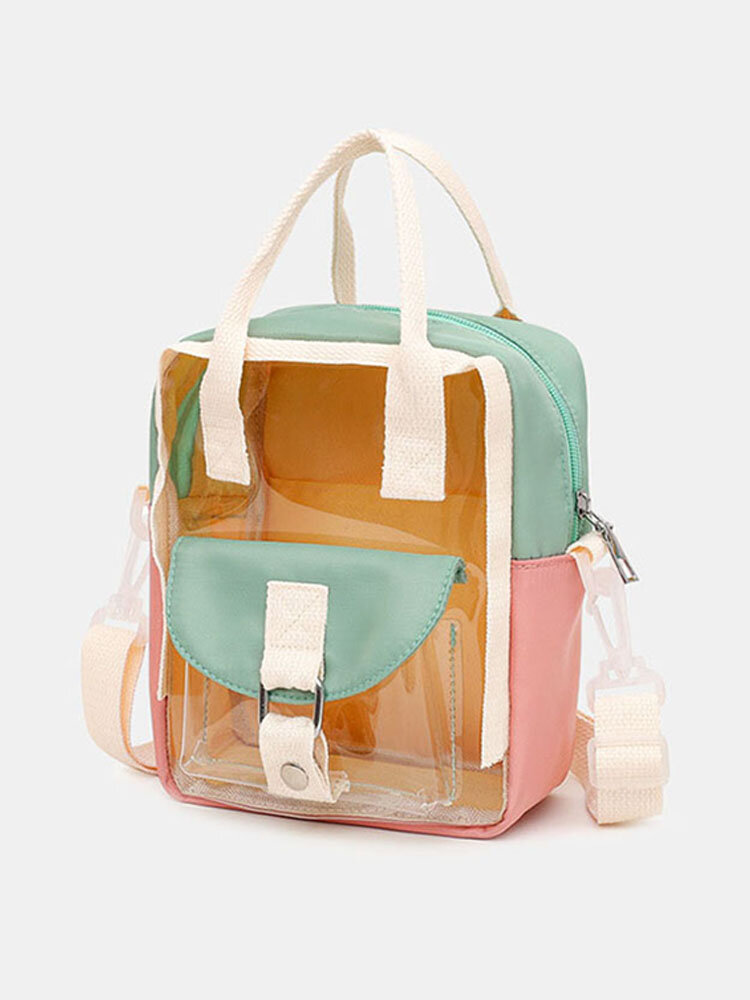 Women Transparent Patchwork Waterproof Backpack School Bag