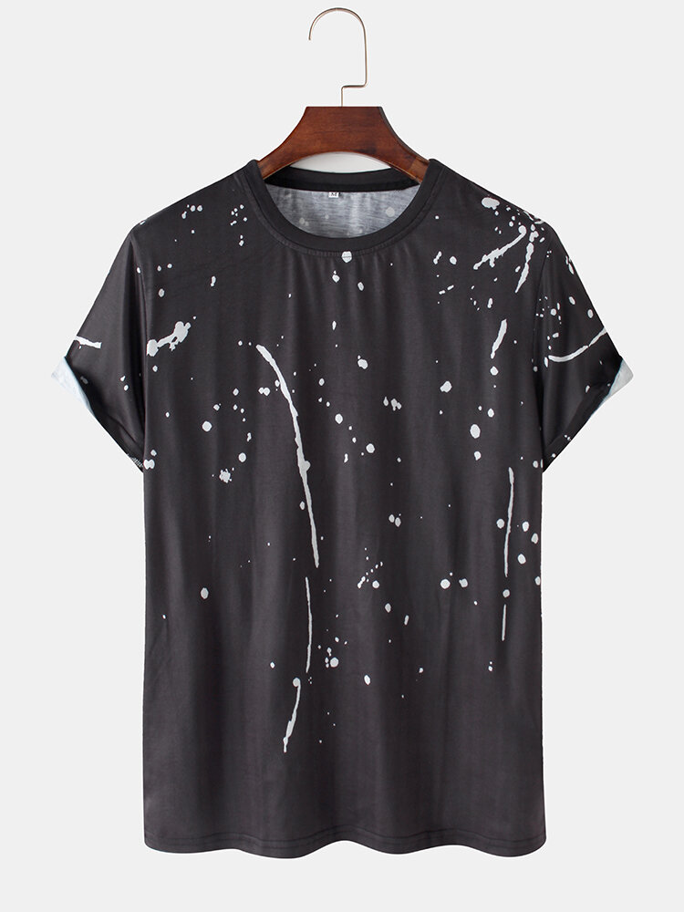 Mens Cotton Ink Painting Print Light Casual Short Sleeve T-Shirts