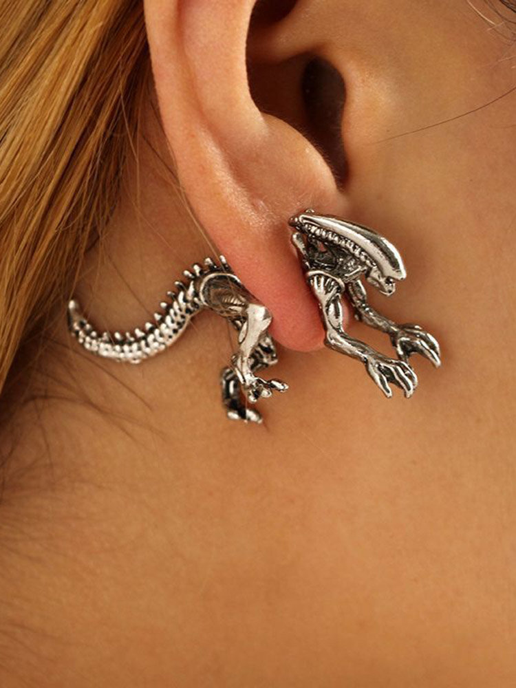 1 Pair Punk Alien Model Stud Earrings Metal Ear Stud Double Sided Earrings for Women Gift
