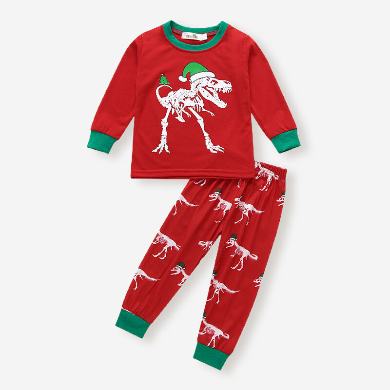 

Christmas Cartoon Print Long Sleeve Casual Clothing Set For 2-7Y, Red