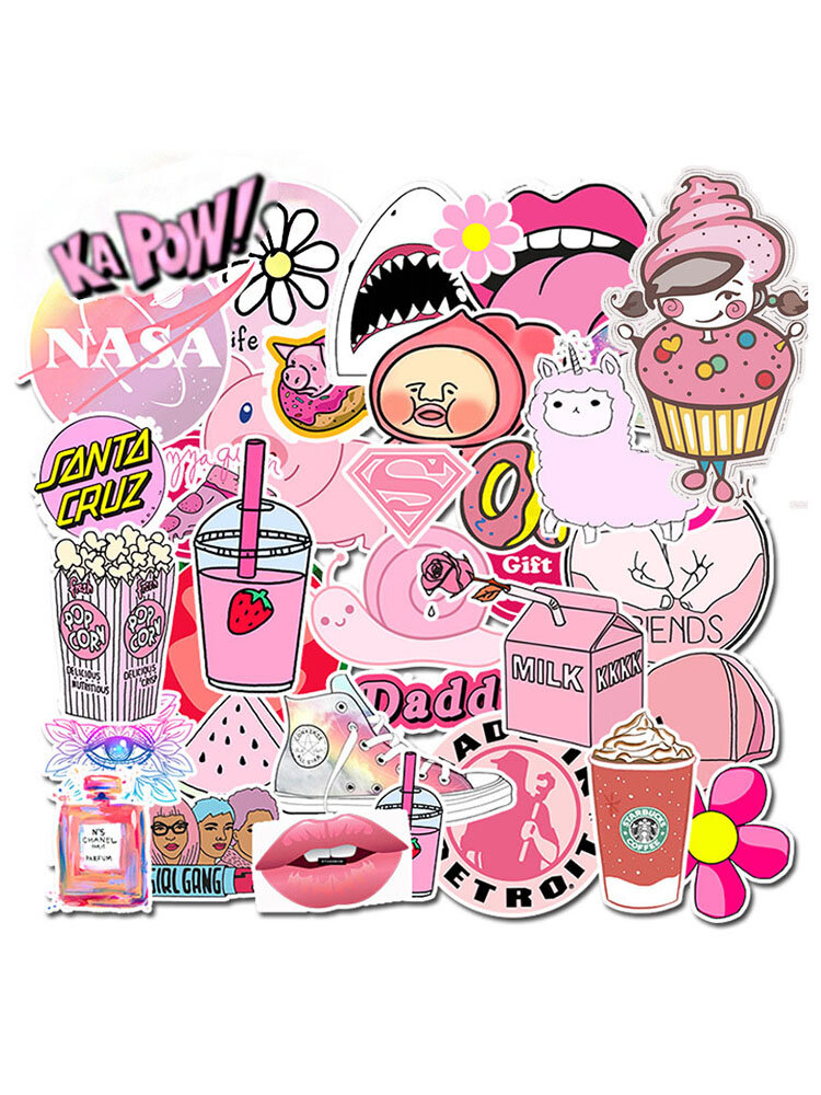 50Pcs Pink Stickers Decals Vinyls For Laptop Kids Cars Motorcycle Bicycle Skateboard  