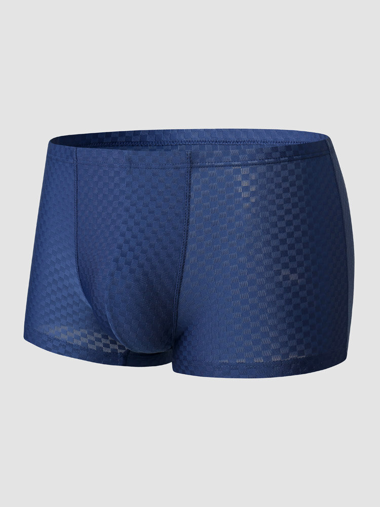 

Men Ice Silk Geometric Print Seamless Breathable U Convex Comfy Boxers Brief, White;black;gray;blue