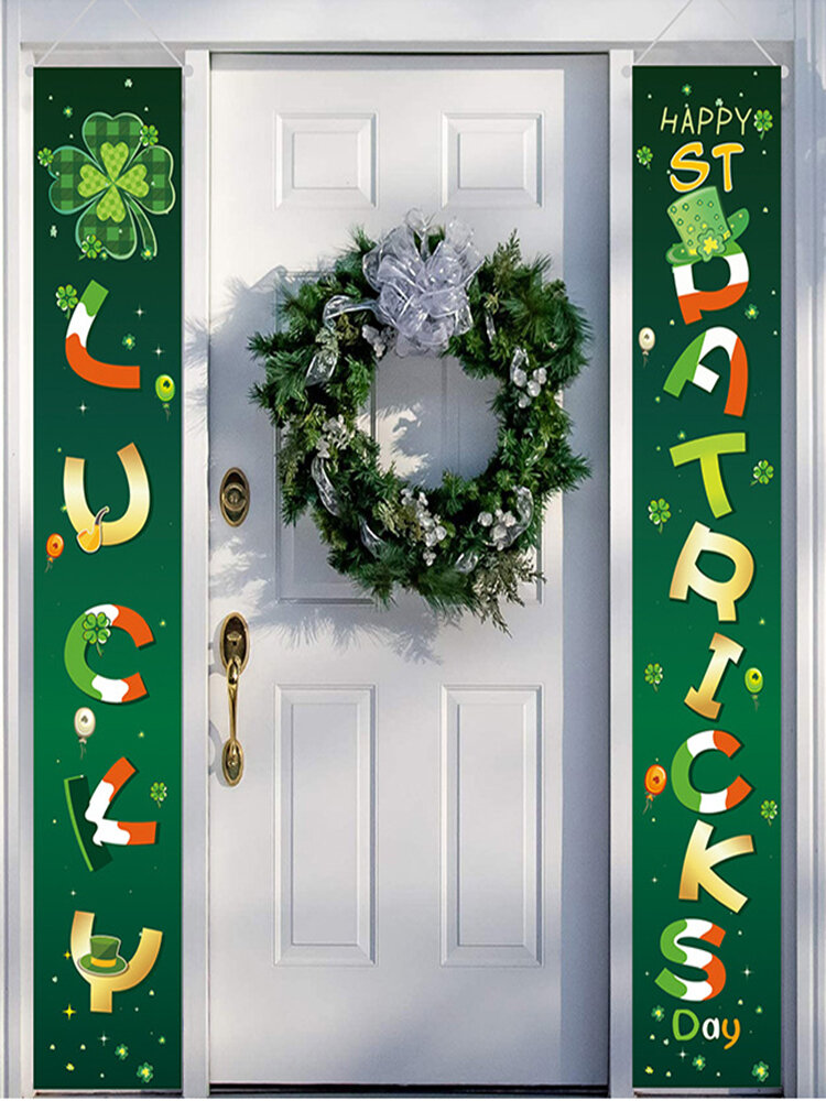

Happy St. Patrick's Day Banner Home Yard Indoor Outdoor Irish Party Decor Door Curtain Festival Atmosphere Couplet Banne, Green