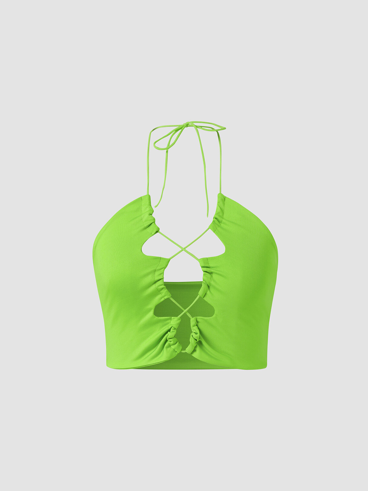 Camisola de amarração sólida com laço nas costas aberta sexy cropped