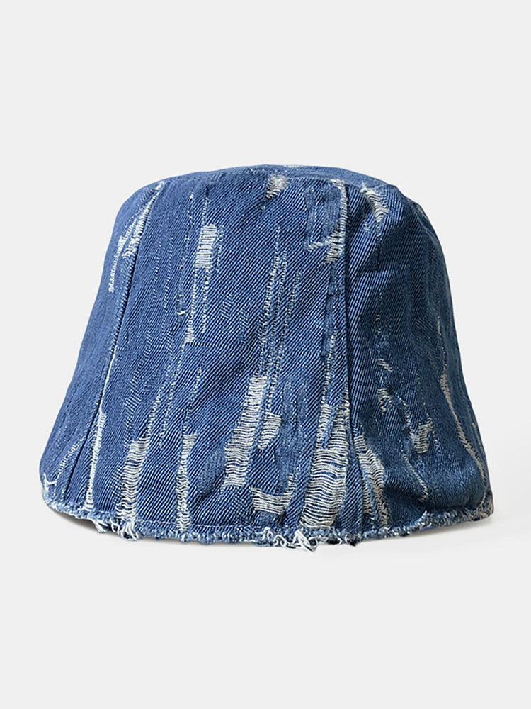 Unisex Denim Distressed Frayed Edge Fashion Outdoor Sunshade Foldable Bucket Hats
