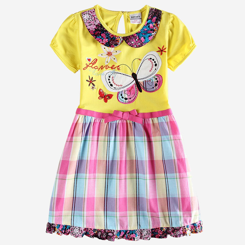 

Girl's Butterfly Plaid Print Dress For 1-7Y, Yellow
