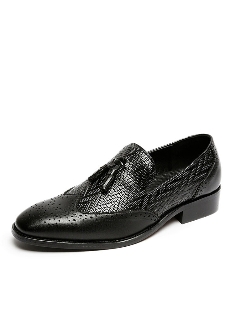 Men Casual Printing Pattern Veins Tassel Hard Wearing Slip-on Business Shoes