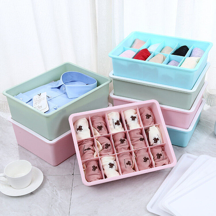 

3 PCS Household Compartment Underwear Storage Box Underwear Classification Storage Lattice Plastic Drawer Type Finishing, Color mixing;pink;green;blue