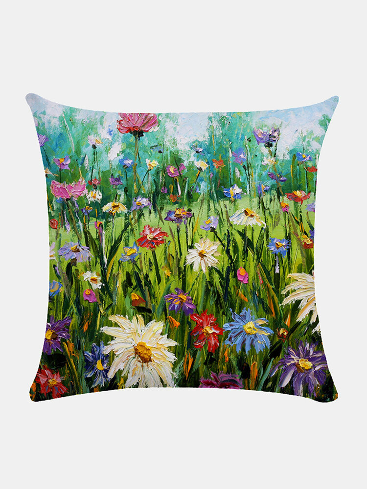 Floral Overlay Print Pattern Linen Cushion Cover Home Sofa Art Decor Throw Pillowcase