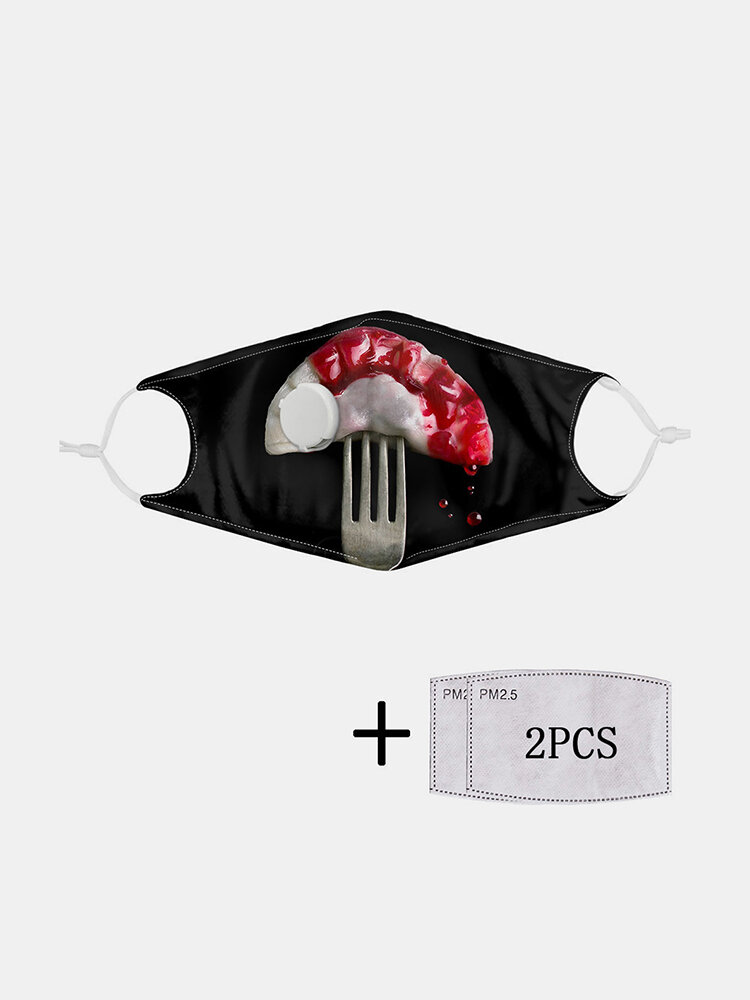 Halloween 2Pcs PM2.5 Filter Dustproof Mask With Breathing Valve Mask Food Mask Pattern