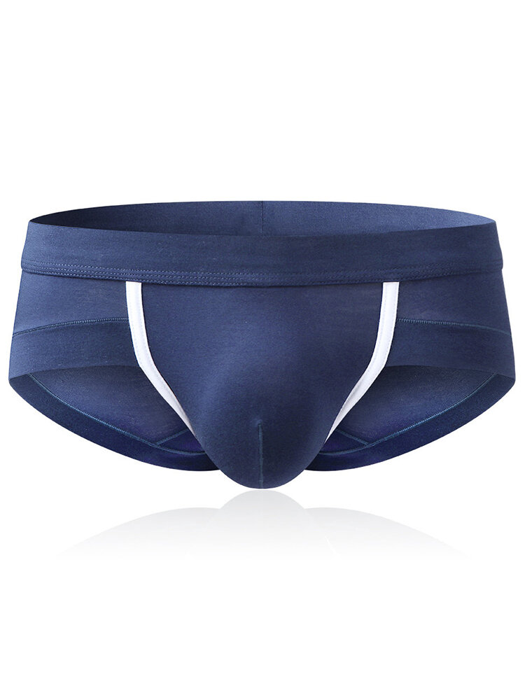 Mens Modal Breathable Elastic Fiber Soft Patchwork Sexy Underwear U Convex Pouch Briefs