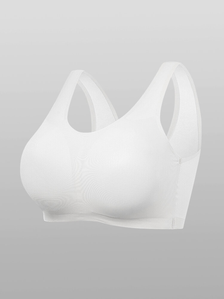 Plus Size Women Ice Silk Seamless Wireless Plain T-Shirt Bra With Removable Chest Pad