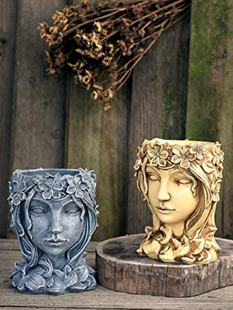1 PC Exquisite Resin Vase Plants Flowerpot Goddess Flower Fairy Head Planter Household Decorative Character Statue Ornam
