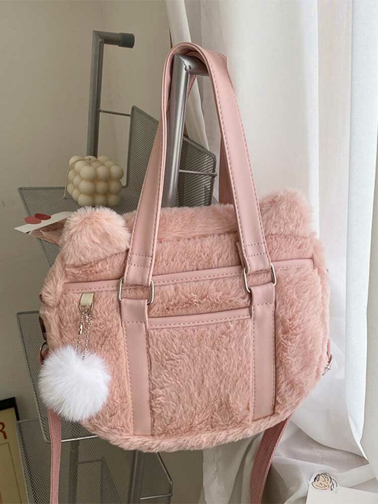 Women Fluffy Ball Cute Shoulder Bag Handbag Tote