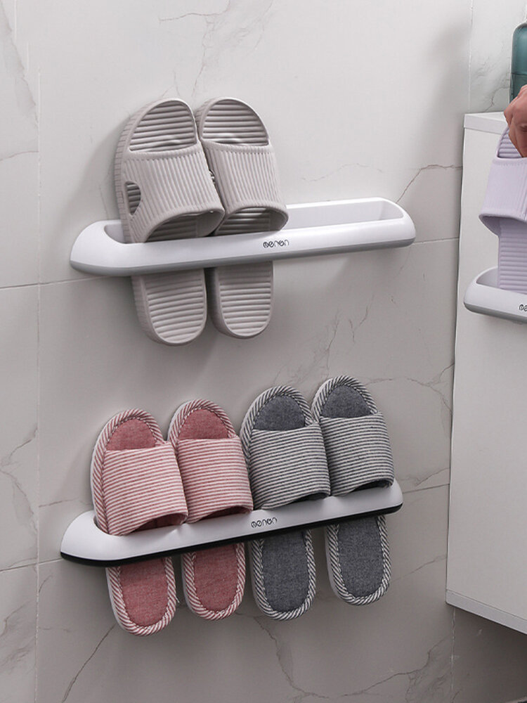 

Bathroom Slippers Rack Wall-mounted Plastic Shoe Storage Rack Simple Rack Double Row Slippers Rack, Grey;white;black