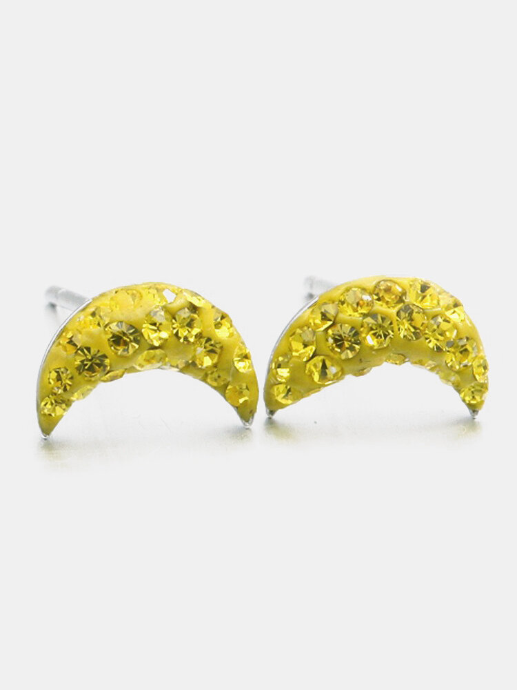 S925 Silver Earrings Moon Crystal Women Earrings