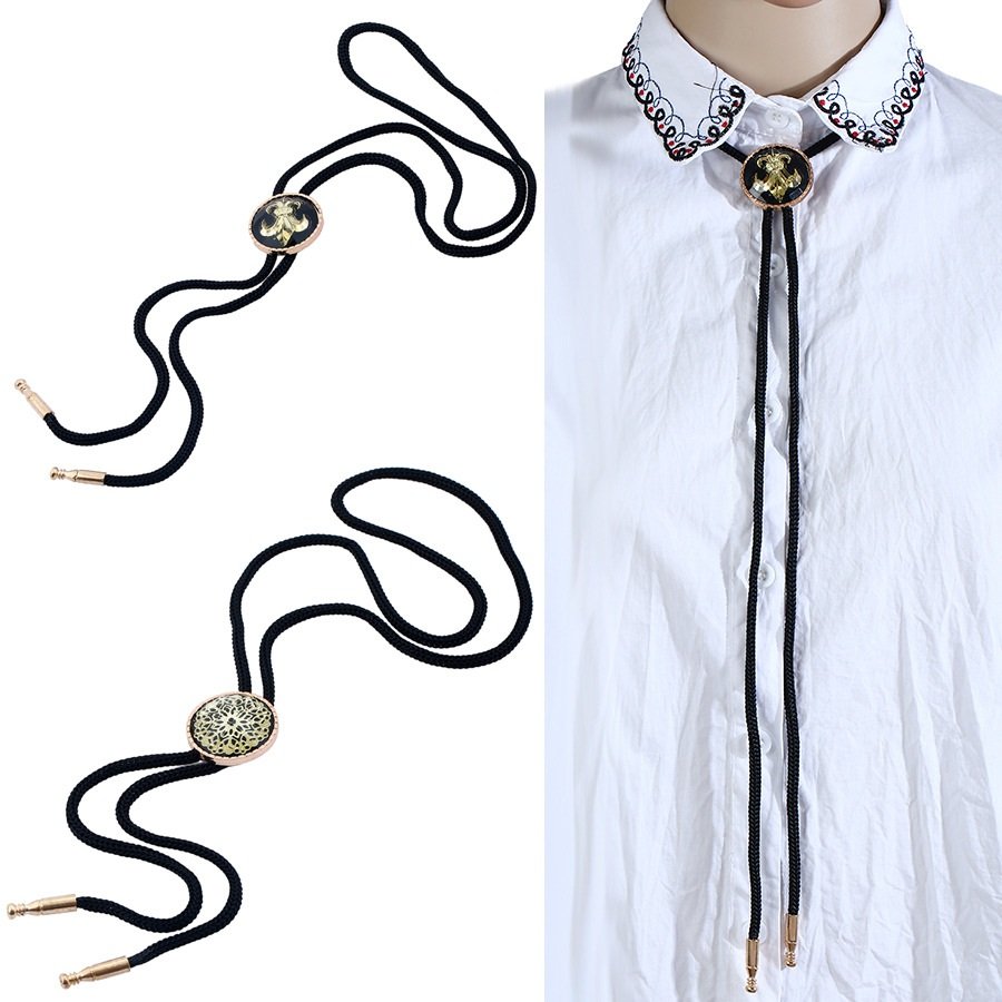 Vintage Bolo Tie Tassels Wax Rope Adjustable Round Geometric Collar Tie Fashion Jewelry for Men