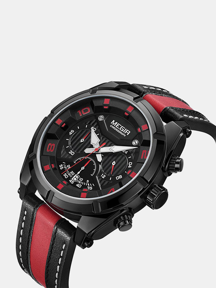 Fashion Sports Men Watch Leather Belt Three-dimensional Dial Luminous Quartz Watch