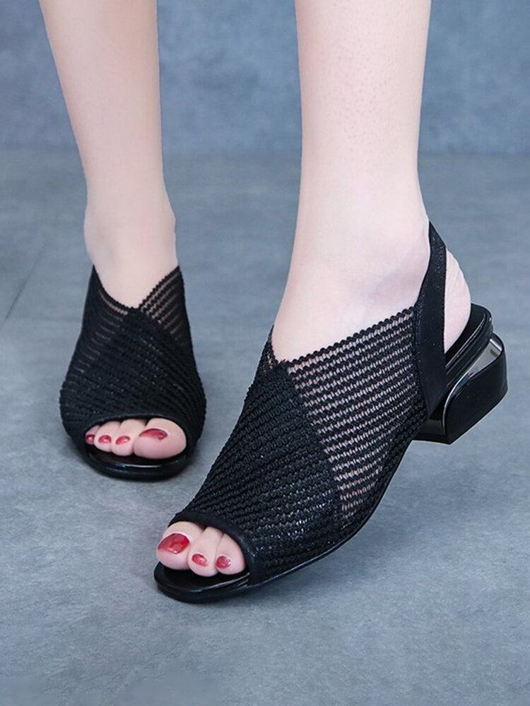 Women Trendy Casual Breathable Mesh Comfy Chunky Heel Sandals