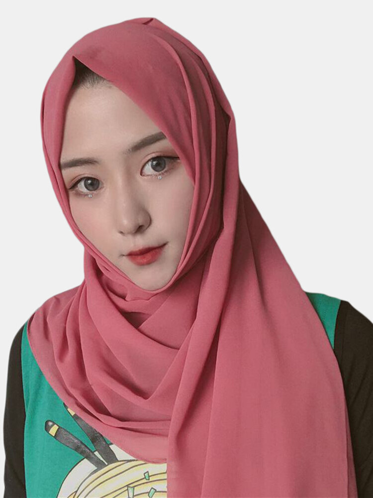 Women Solid Color Muslim Scarf Hijab Chiffon Long Scarf
