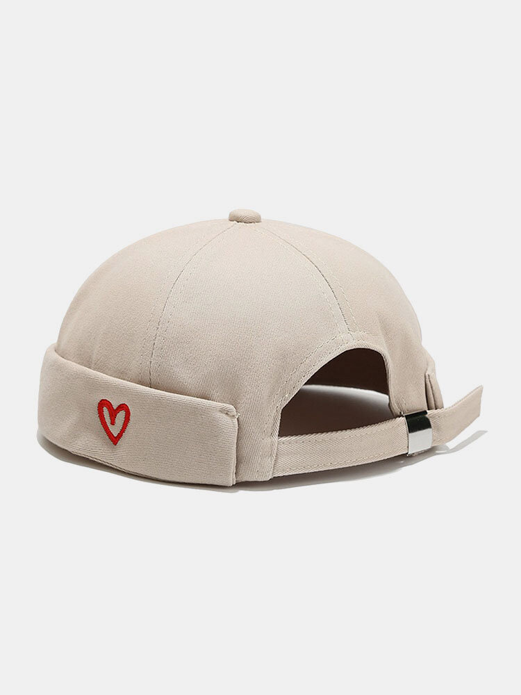 

Unisex Pure Cotton Heart Embroidered Adjustable Couple Casual Brimless Landlord Hat Skull Cap, Black;navy;army green;pink;beige