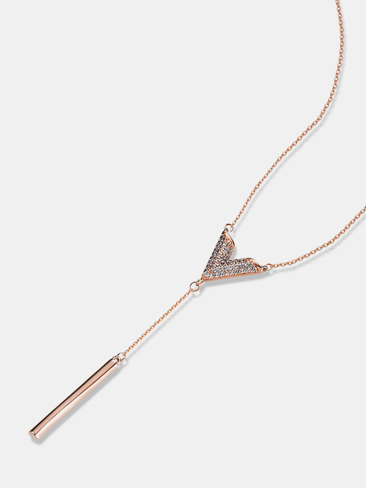 Rose Gold Plated Y-Neck Elegant Necklace Women Accessories Long Pendant 