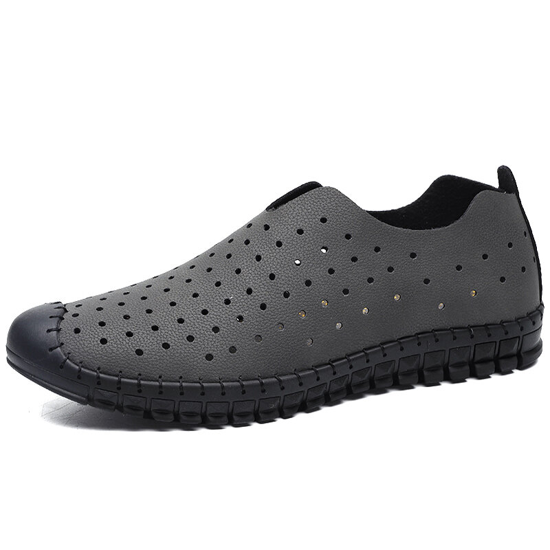 Men Hand Stitching Leather Slip On Large Size Casual Shoes
