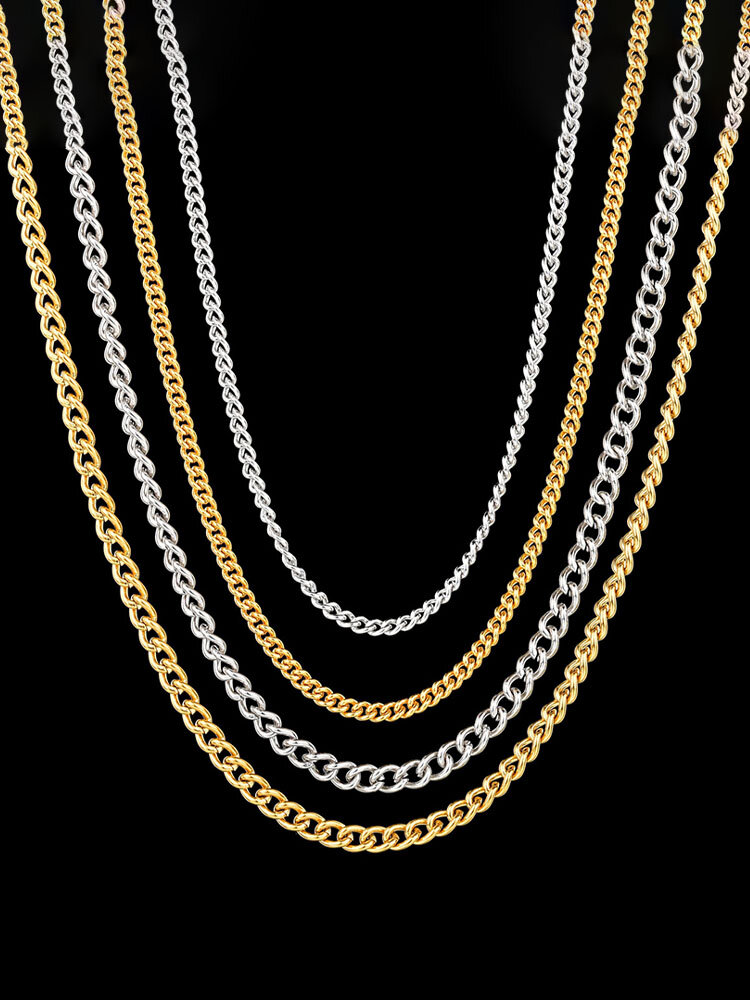 

1 Pcs Titanium Steel 18k Gold Twisted Hip-op Chain Necklace, Silver