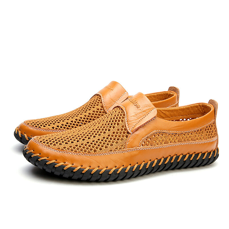 Men Mesh Breathable Non Slip Hand Stitching Casual Slip On Shoes