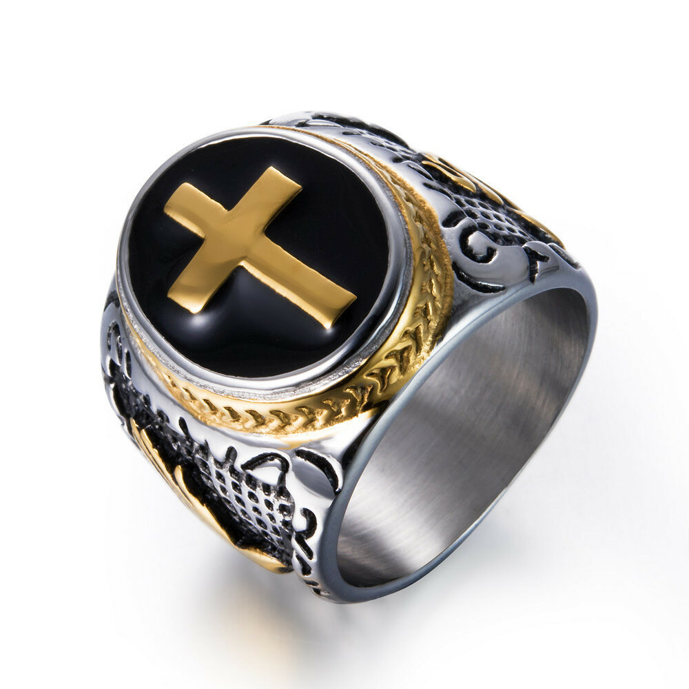 

Punk Gold Ring Stainless Steel Cross The hand of God Shape Rock Biker Finger Ring for Men Gift, Rose gold;gold