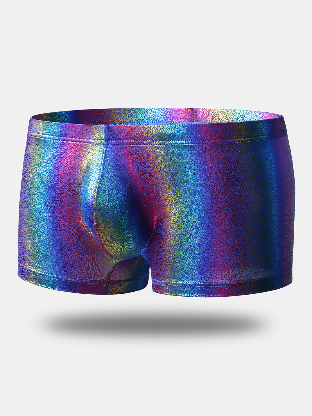 Men Sexy Faux Leather Clubwear Boxer Briefs Colorful Reflective Smooth Night Club Underwear
