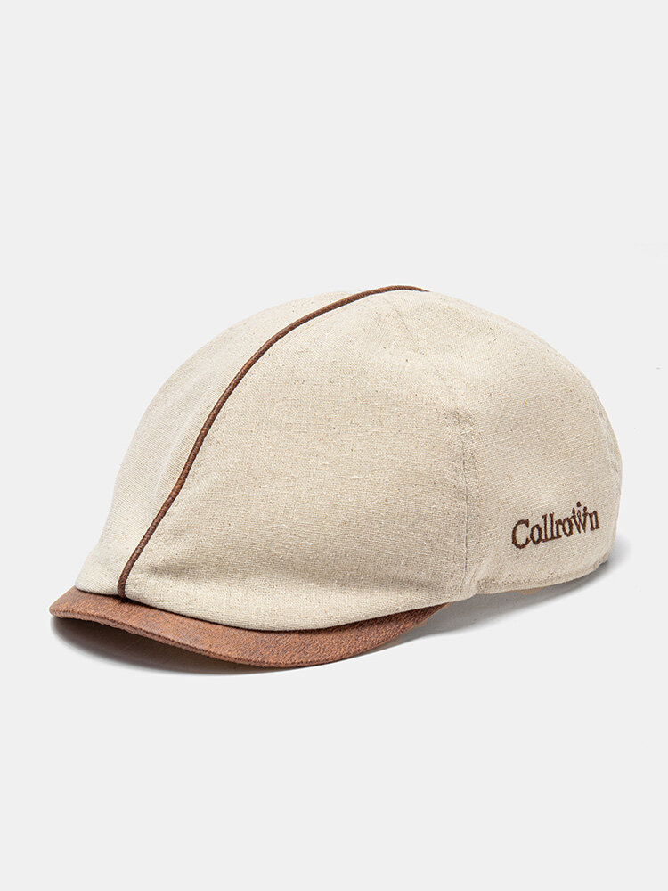 Collrown Men Cotton Solid Color Letter Embroidered Forward Cap Flat Cap
