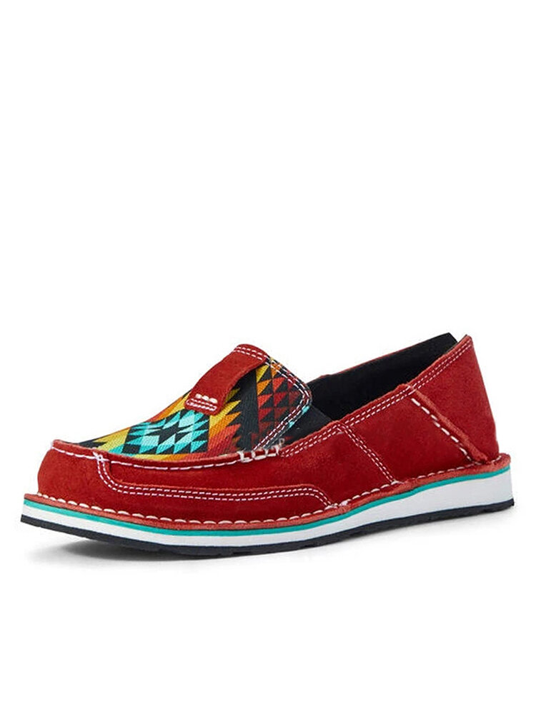 

Women's Large Size Single Shoes Folkways Casual Slip On Flat Canvas Hand Stitching Flats, Red;black;multi color;brown