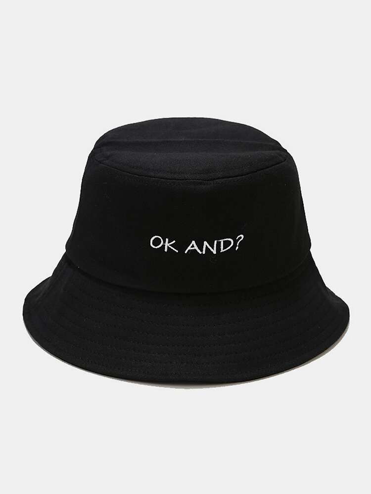 Unisex Cotton Letter Pattern Embroidery Solid Color Simple Bucket Hat